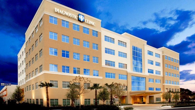 The Diagnostic Clinic with a beige and white facade.