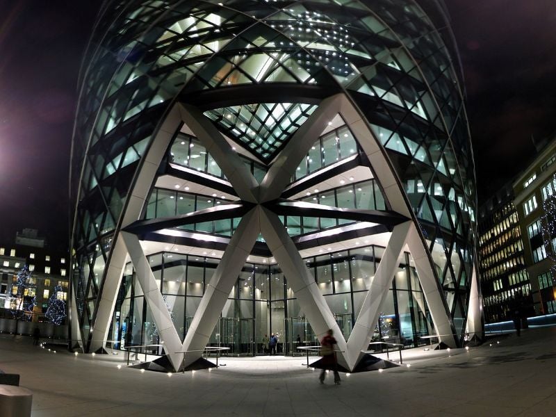 The Gherkin building in London, UK.