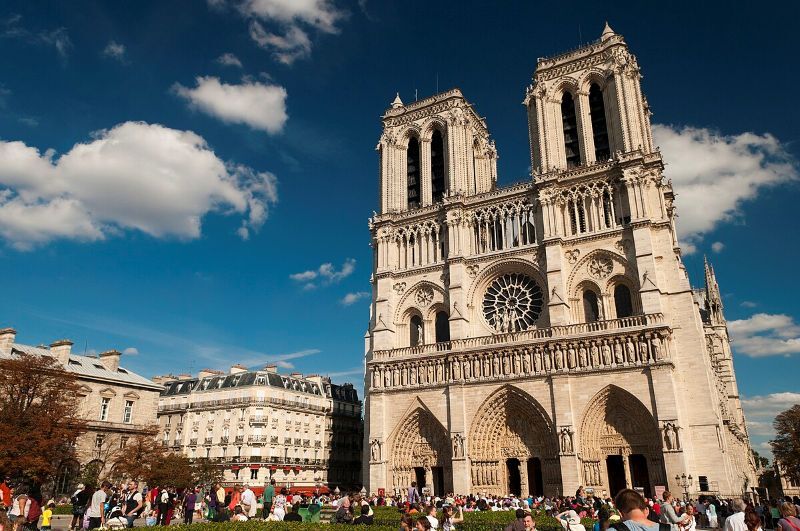 The flying buttresses enhance the construction of Notre Dame Cathedral