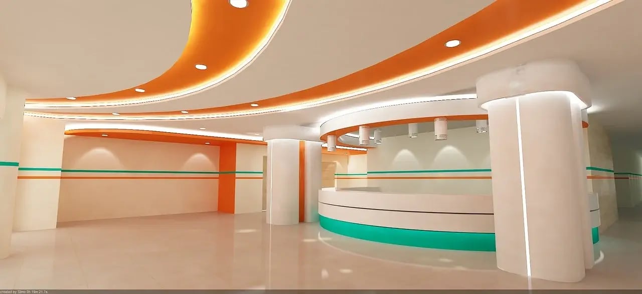 The interior of a hospital reception, a  design done by the HGA Architectural firm
