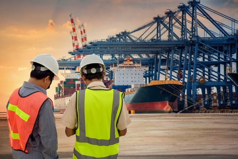 Transport engineers working on a dock terminal