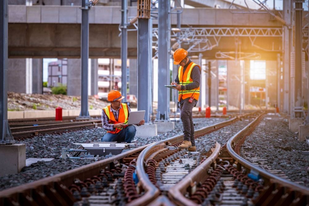Transport engineers working on a railway project