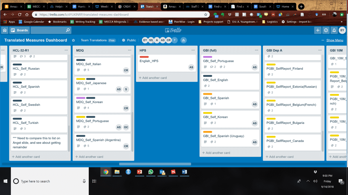 Trello dashboard for MEP project planning.