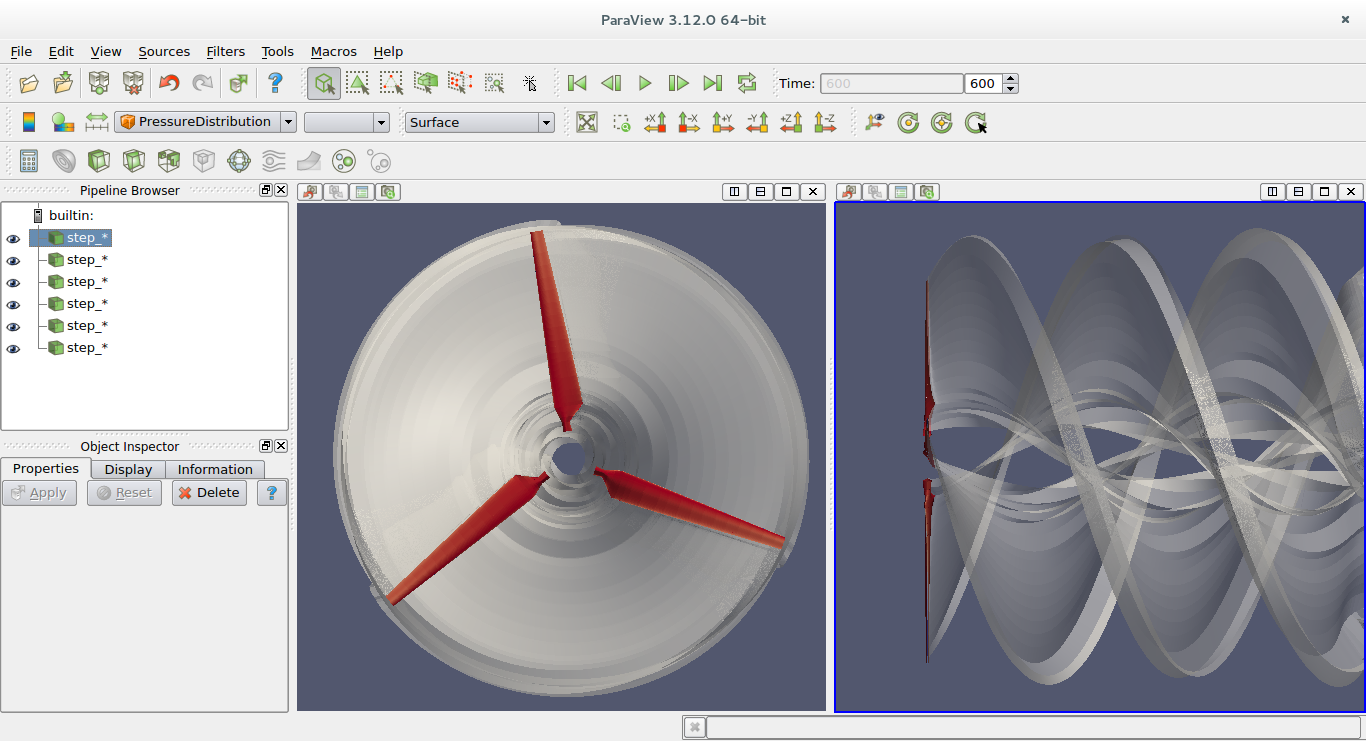 Two 3D visualizations of a three-bladed propeller.