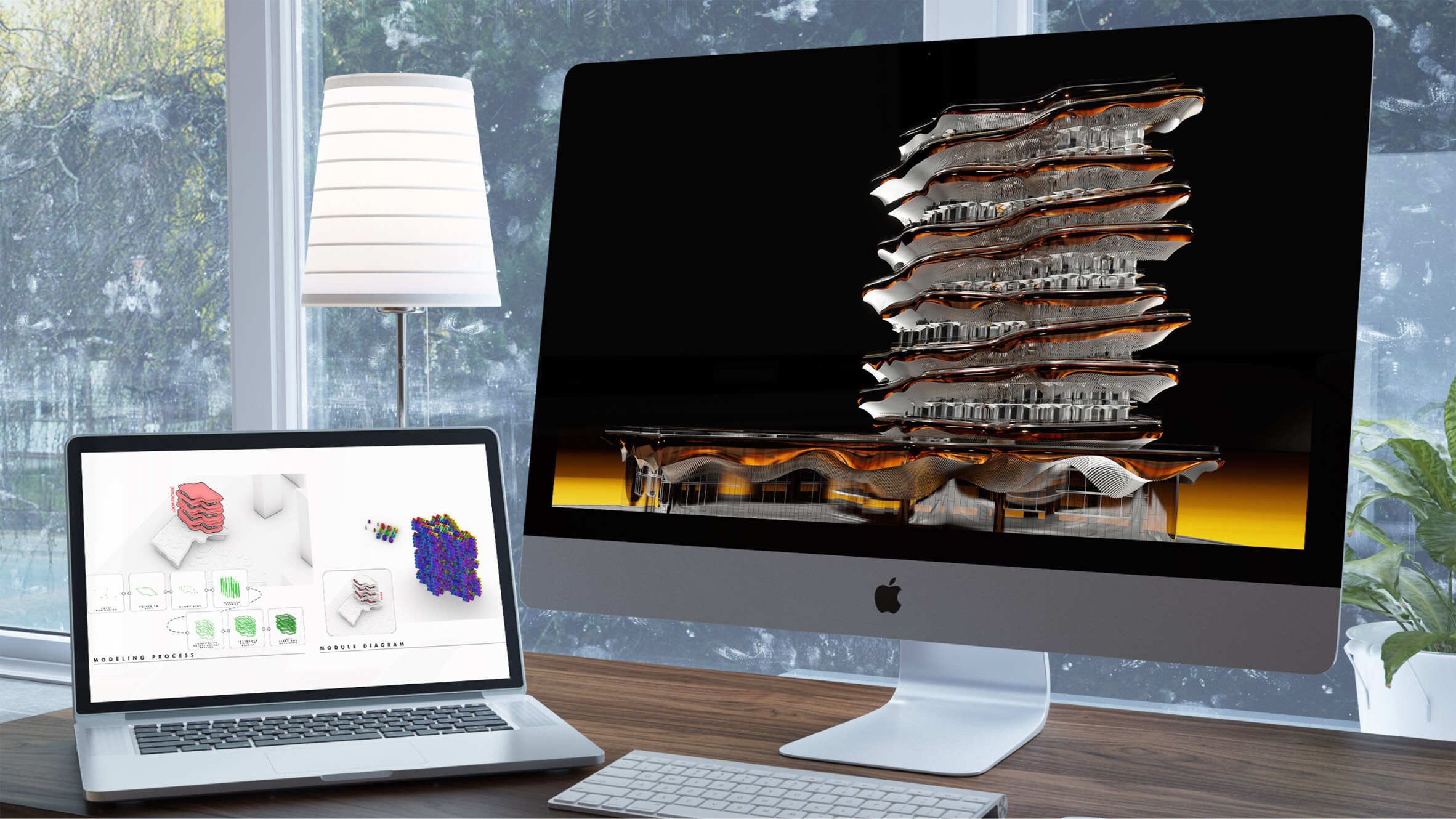 Two screens showing computational design workflows-2