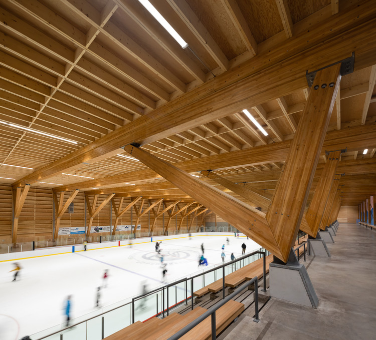 An ice hockey match underway at Upper Skeena Recreation Centre