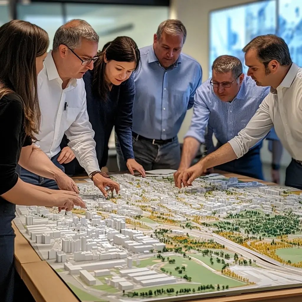 Urban planners analyzing a model 