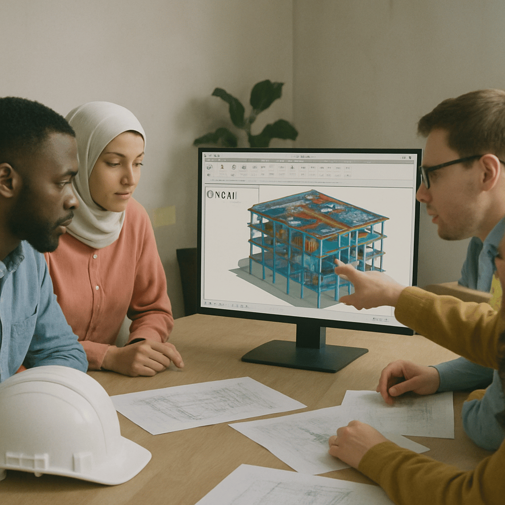 architects studying a design on revit