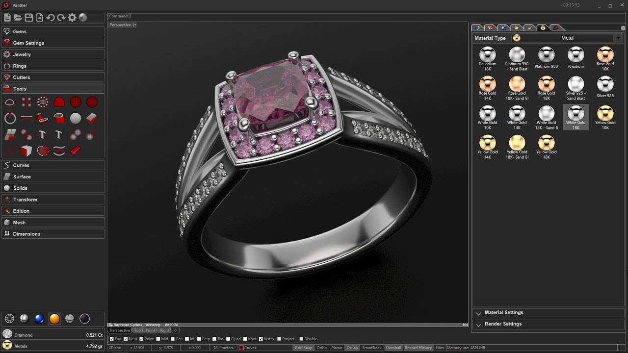 Jewelry rings - 1ct Engagement Ring with 1pt diamonds Size 10, JVLRP_0926.  3D stl model for CNC