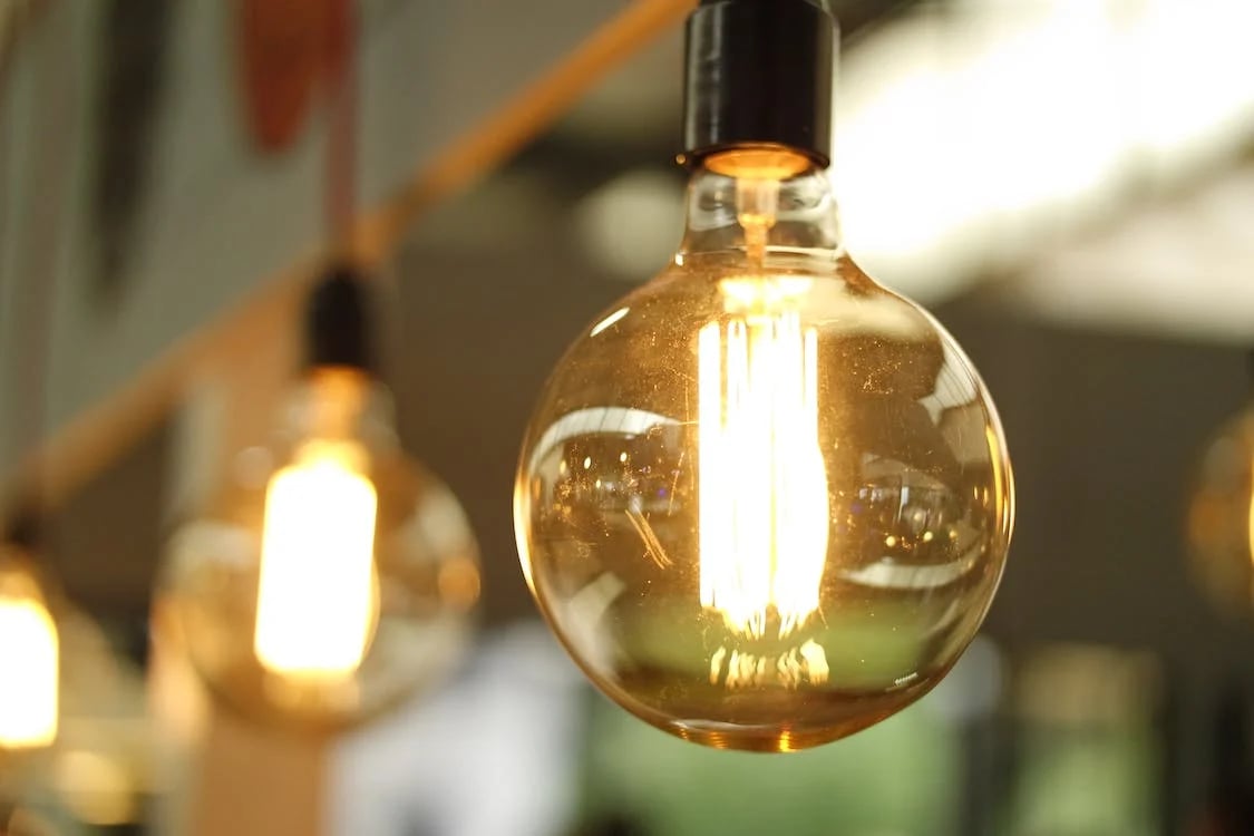 A photo of a hanging light bulb