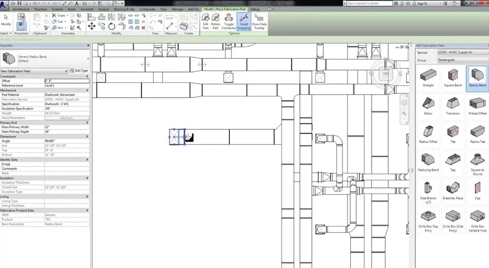 A snippet from Autodesk Revit which uses Fabrication ESTmep